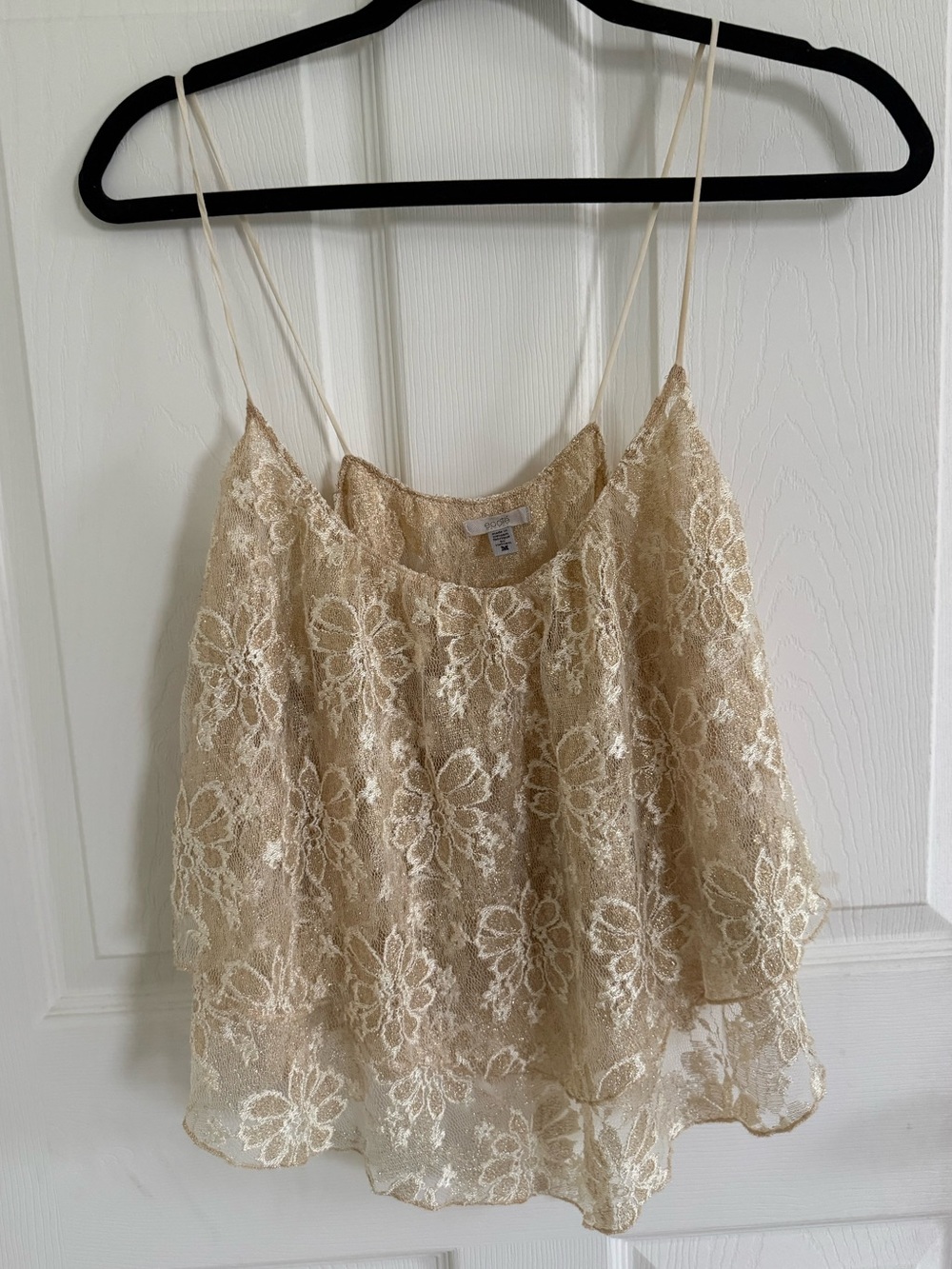 Ecote Beige Gold Lace Layered Spaghetti-Strap Camisole